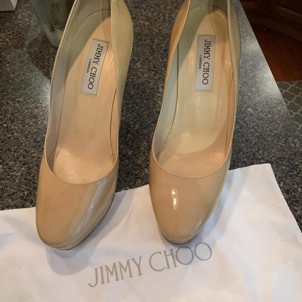 Jimmy Choo Nude Patent Platform Heels